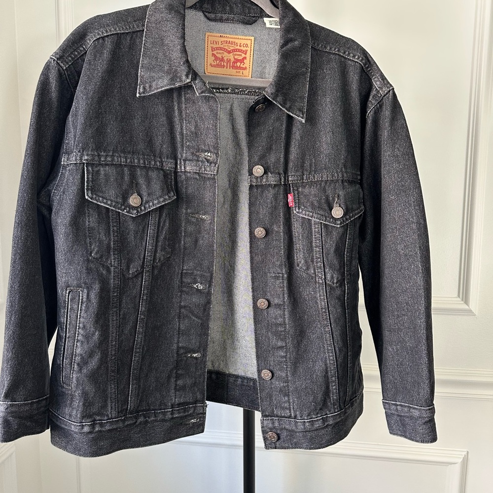 Levi's Ex Boyfriend Black Fringe Denim Jacket - Women Size L - Picture 6 of 7